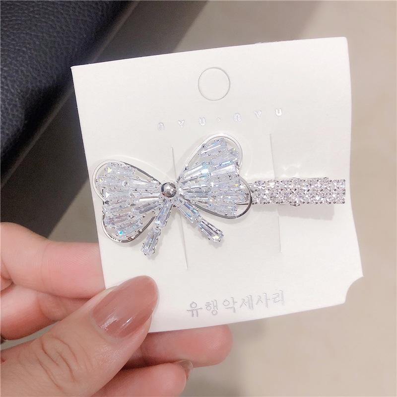 Popular Style Women Hair Accessories Korean Alloy Rhinestone Zircon Heart  Bowknot Hair Clip