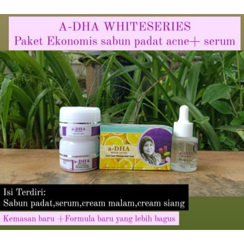 Adha white series Paket Ekonomis sabun Padat acne + serum