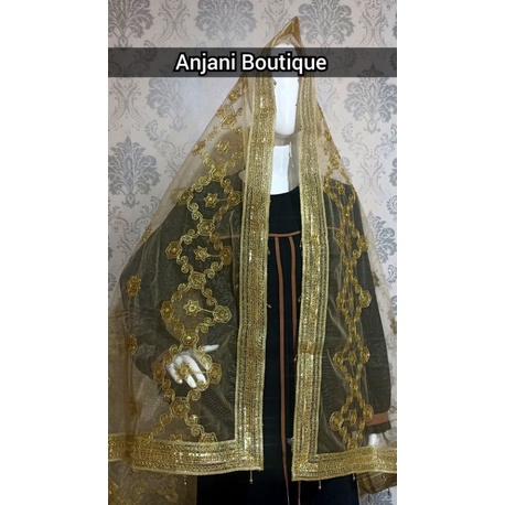 Selendang india ori / dupatta india / selendang pengantin indial-Gold