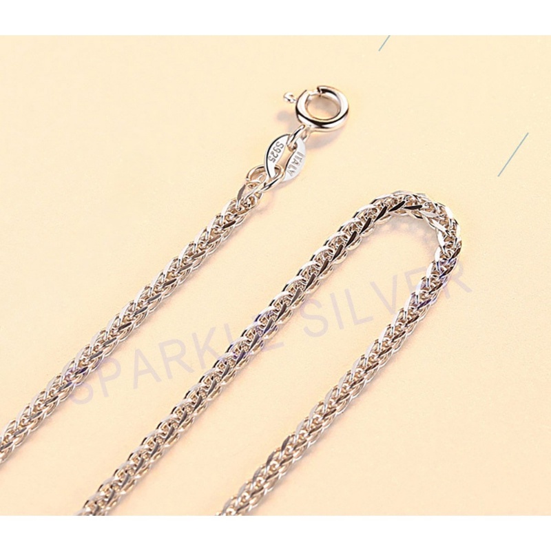 In Stock】925 Rantai perak murni  2mm rantai Chopin Kalung Gandum Halus Rantai Panjang Semua Inci Dicap Italia Pasangan Kalung