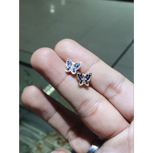 anting/giwang kupu kupu mata biru emas 750