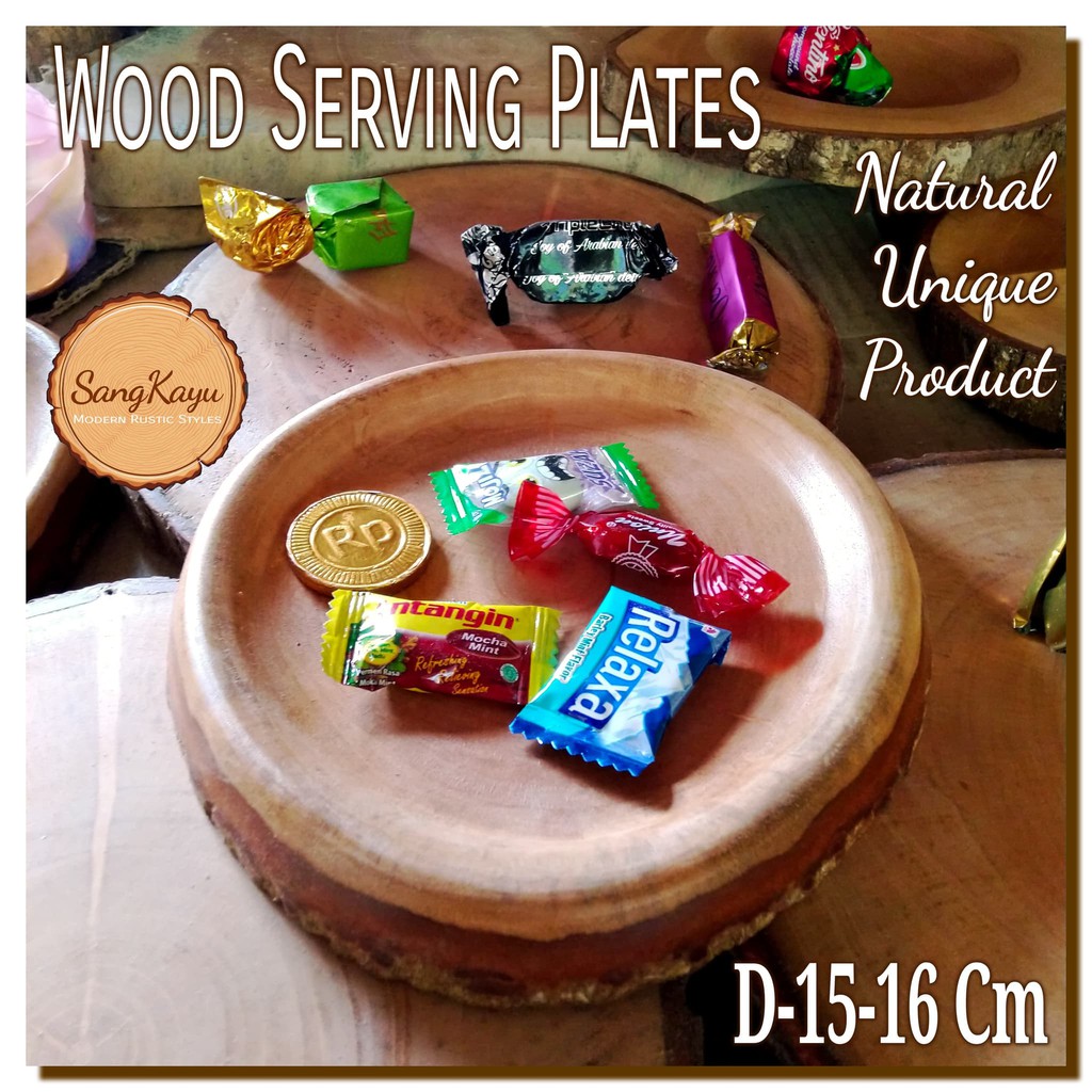 Natural Wood Serving Plates 15-16 Cm piring saji kayu nampan tray