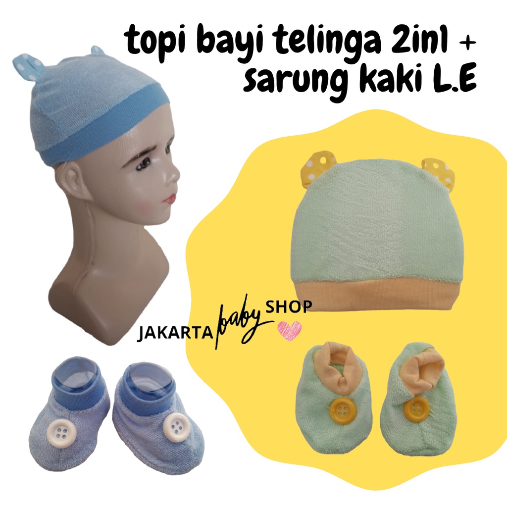 TOPI BAYI TELINGA 2IN1 + SARUNG KAKI L.E 681220