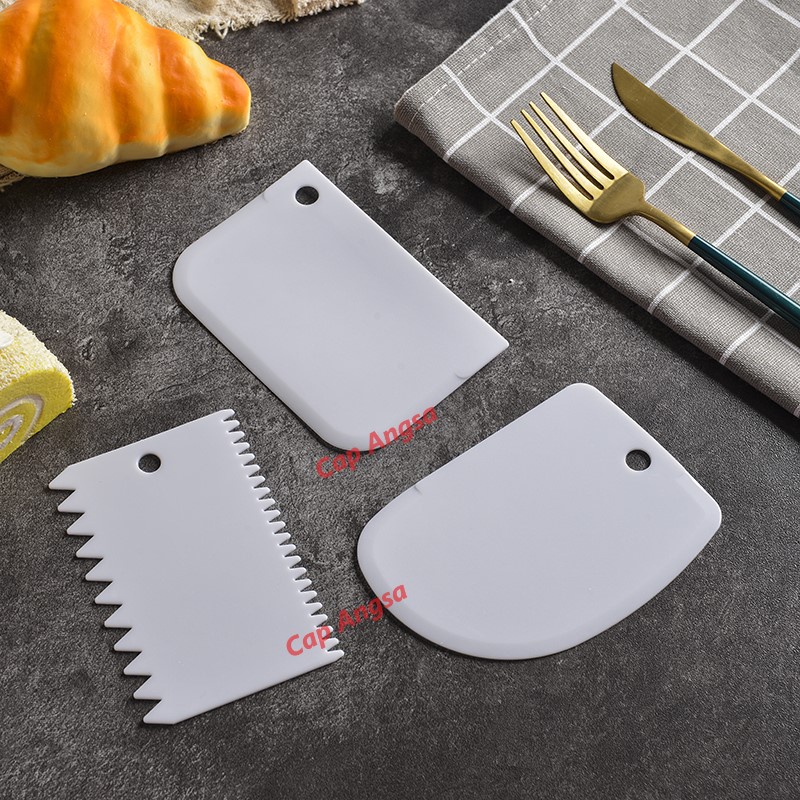 PEMOTONG ADONAN 3 PCS SCRAPPER SCRAPER SPATULA MOUSSE FONDANT SMOOTHER DEKORASI KUE ROTI DOUGH CUTTER