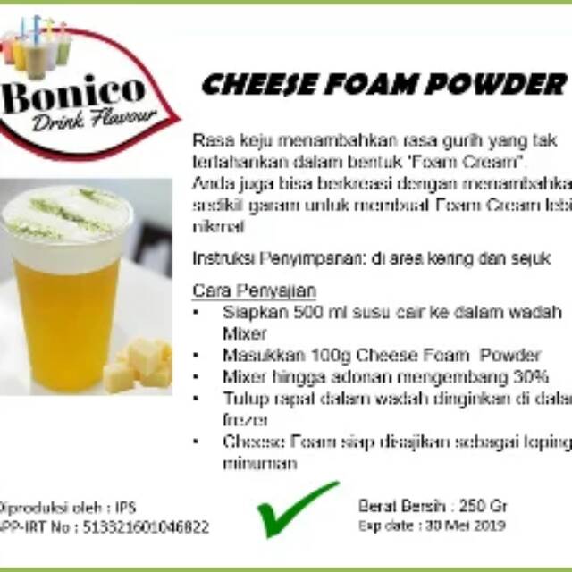 

Bonico cheese Foam Powder toping tea 100gr Nagai tea whiped cream toping busa keju