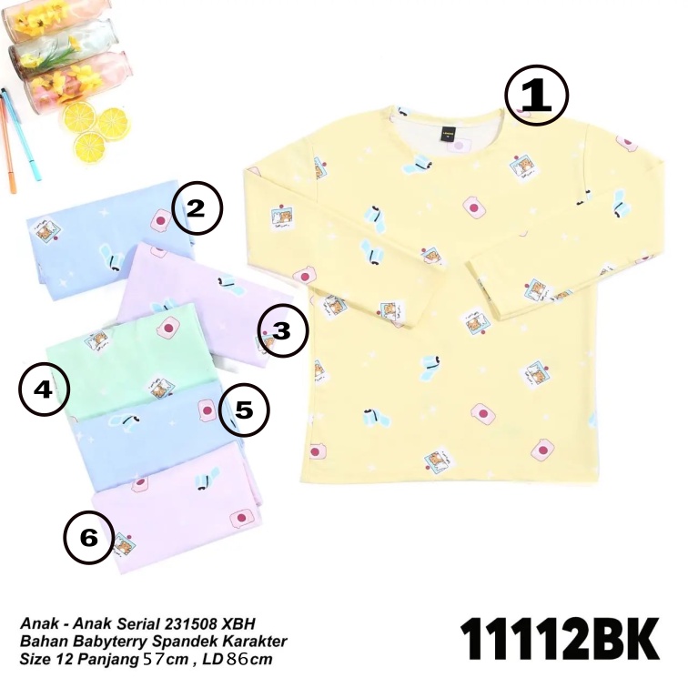 LEMONE for Girls BabyTerry Spandex 12 11112BK508 Kaos lengan Panjang anak Motif Karakter Lucu warna 