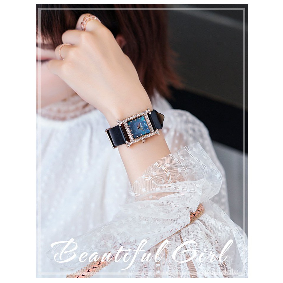 GUOU Madu Kecil Siaran Langsung Square Watch Pola Temperamen Liar Rhinestone Watch Tahan Air Kuarsa Watch