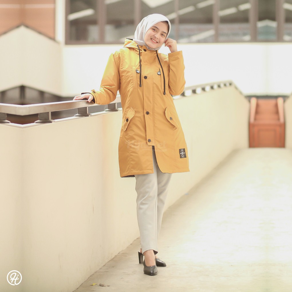 Jaket Parasut Wanita Waterproof Hijacket Ixora Goldenrod Size L XL XXL Hoodie Muslimah Premium-2