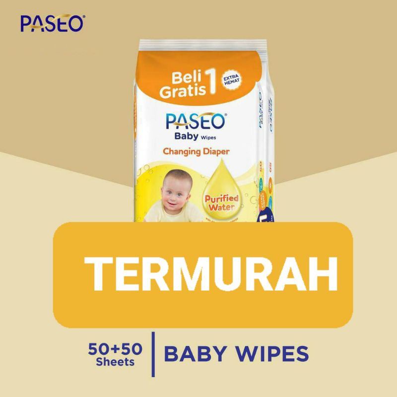 PASEO Baby Wipes Gazette With Jojoba Oil isi 50 Sheet Buy 1 Get 1 / Tissue Tisu Tissu Basah Bayi 50 Lembar x 2 Pack