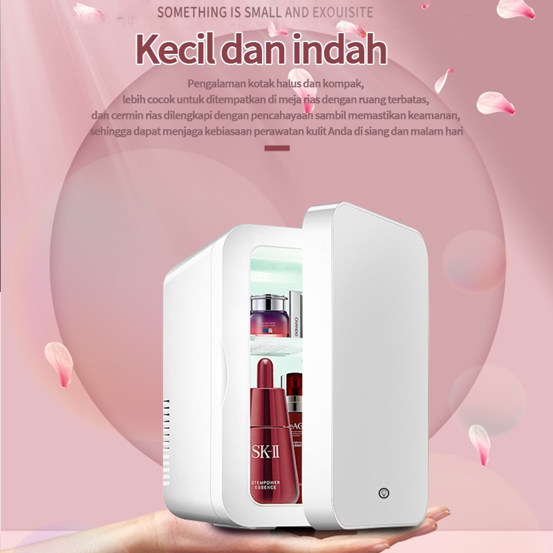 8L Kulkas Skincare Mini Fridge LED Mirror Minifridge Portable Cermin Skin Care Minifridge Kosmetik Makanan