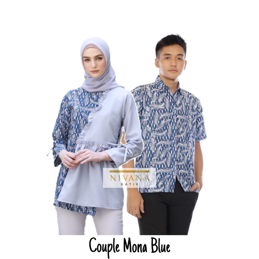 COUPLE KELUARGA BATIK Atasan Pria Wanita MONA BLUE