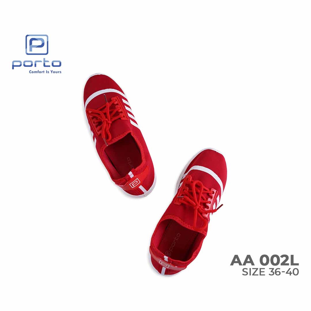 AA002L - Porto Leveling Sepatu Olahraga Sneakers Wanita Motif Garis Simple Nyaman Original Terbaru