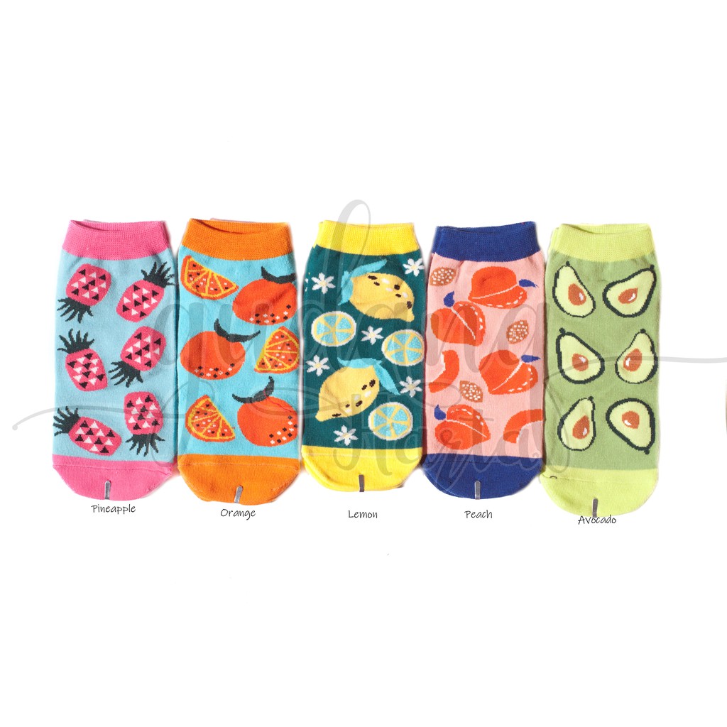 Kaos Kaki Pendek Wanita Summer Fruits Nanans Orange Lemon Peach Avocado Socks GH 103041