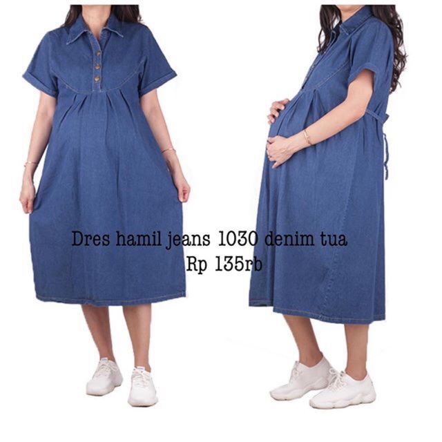 Baju hamil Dress hamil menyusui dress jeans denim murah 1030 denim tua