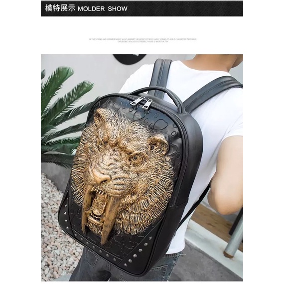 TAS RANSEL IMPORT PRIA WANITA TIGER 3D LEATHER ROCK PUNK ASIA EROPA AMERIKA