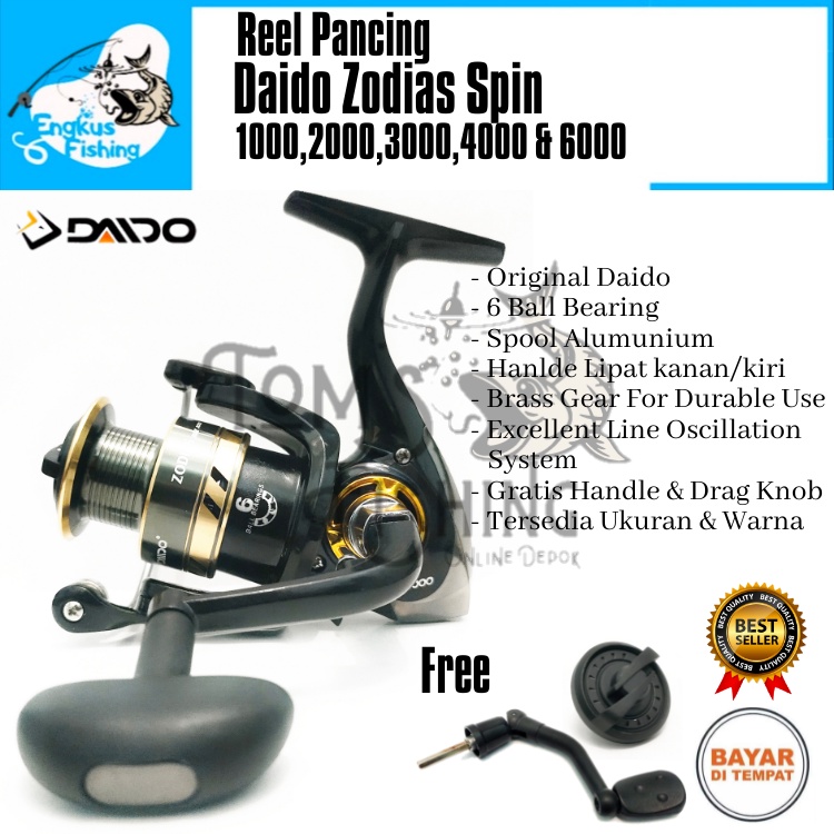 Reel Pancing Daido Zodias Spin 1000 - 6000 (6 Bearing) Free Handle &amp; Drag Knob Murah - Engkus Fishing