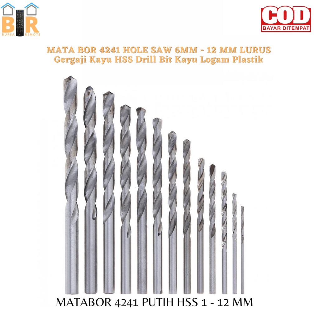 Mata Bor 4241 HOLE SAW 6mm - 12 mm LURUS Gergaji Kayu HSS Drill Bit Kayu Logam Plastik