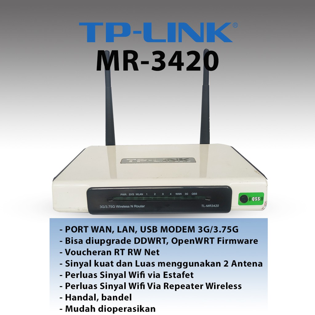 Modem Router Wireless Wifi TP-Link MR-3420 OPENWRT DDWRT Normal Voucheran Lancar Jaya
