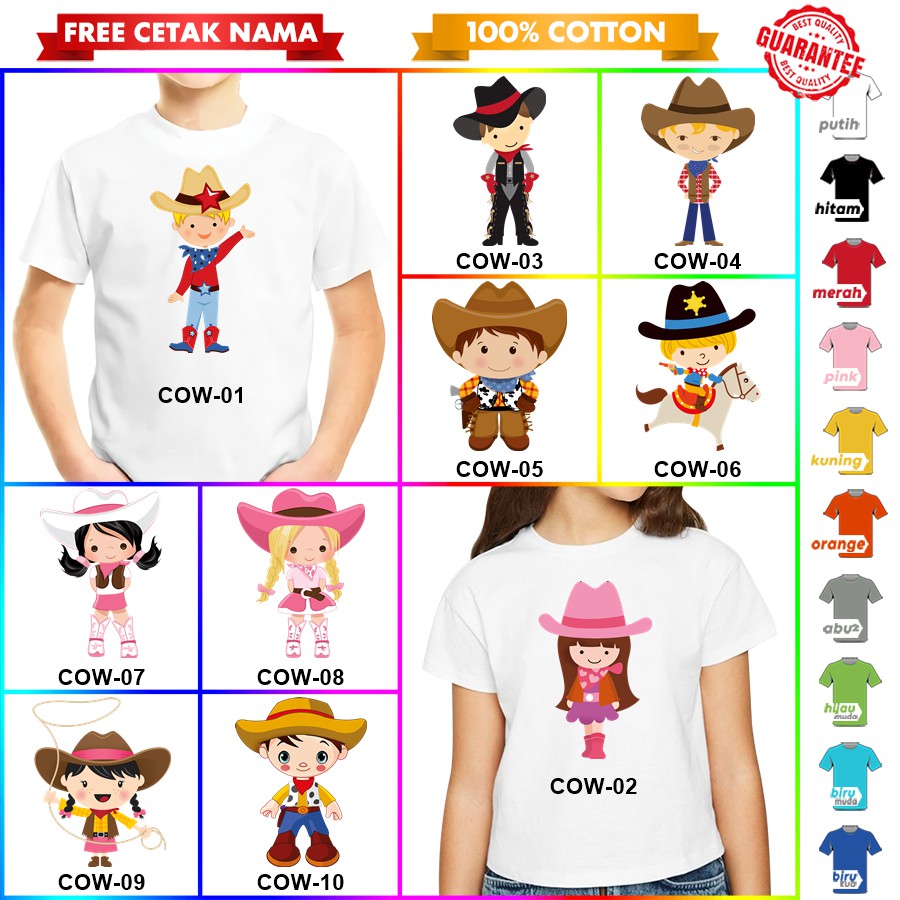 [FREE NAMA!!] Baju Kaos ANAK DAN DEWASA COWBOY KOBOI COWBOI BANYAK MOTIF