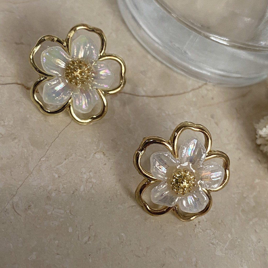 Flower Marble Earrings / Aksesoris Anting Wanita Anting Korea Murah / Fashion Earrings / Anting Rantai / Chain Earrings / Anting Bunga / Anting Mutiara