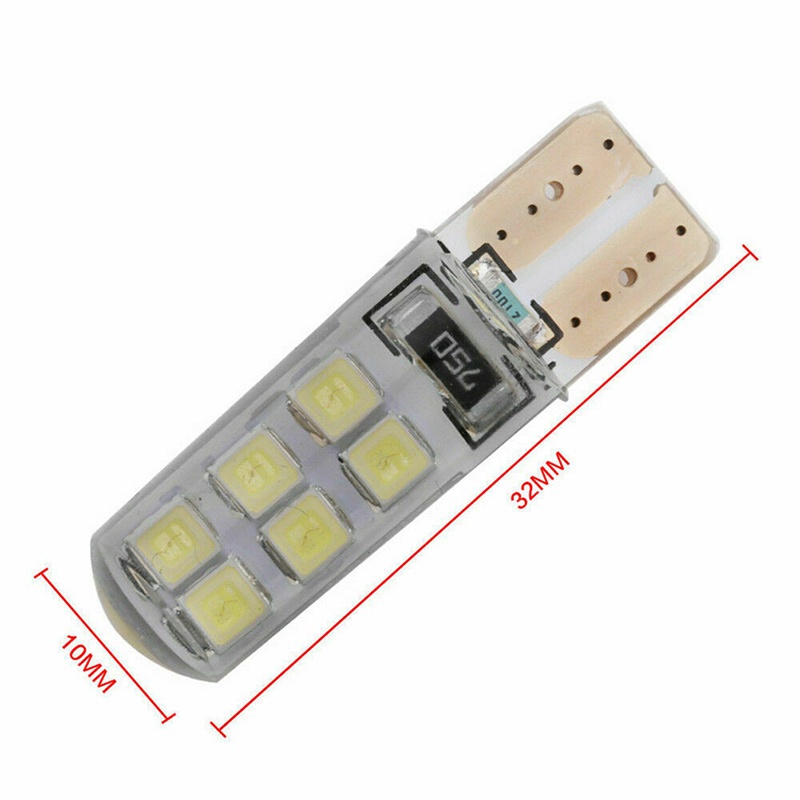 (LUCKID) 10pcs Lampu Xenon T10 W5W 12-SMD 2835 LED Canbus Error Bahan Silica