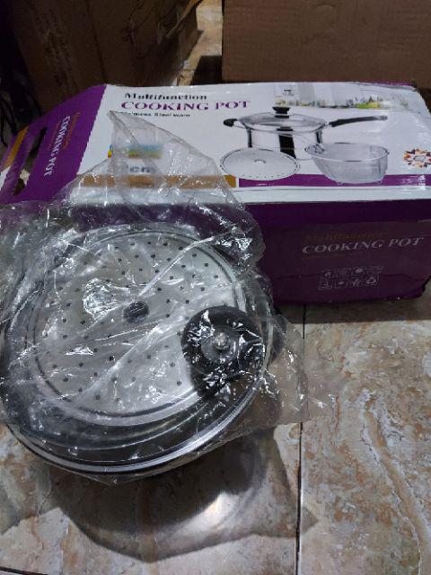 Deep Fryer Pan 3 In 1 Stainless Steel Pot Rebus - Panci Goreng - Wajan Kukus 22 Cm