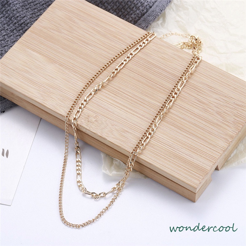 Eropa Retro Double Layer Kalung Fashion Sederhana Wanita Pria Kalung Aksesori-Won