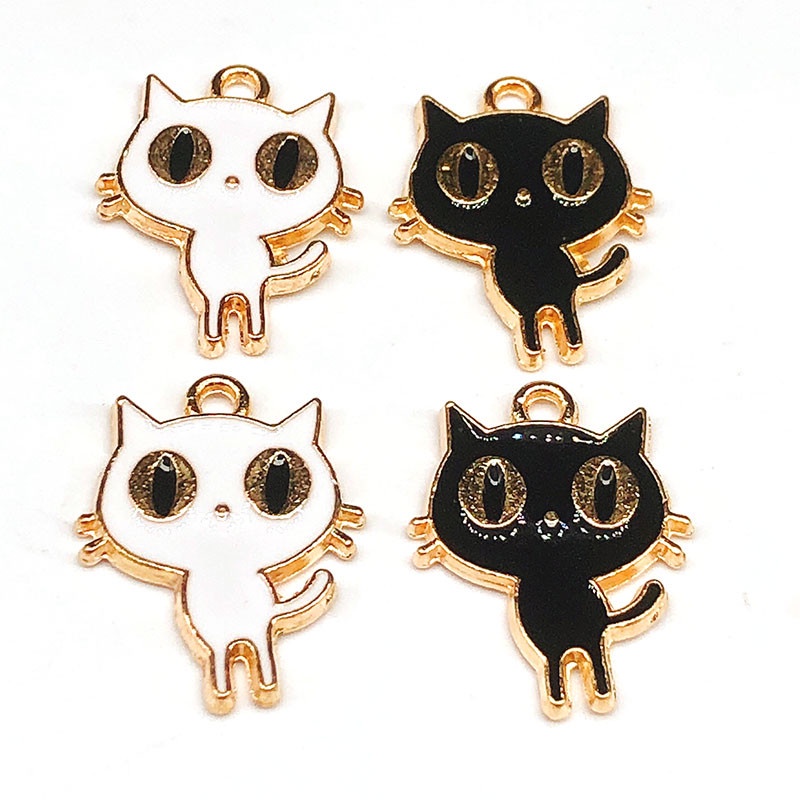 4pcs Liontin Bahan Alloy Bentuk Kartun Kucing Warna Hitam Putih Untuk Membuat Perhiasan Charms