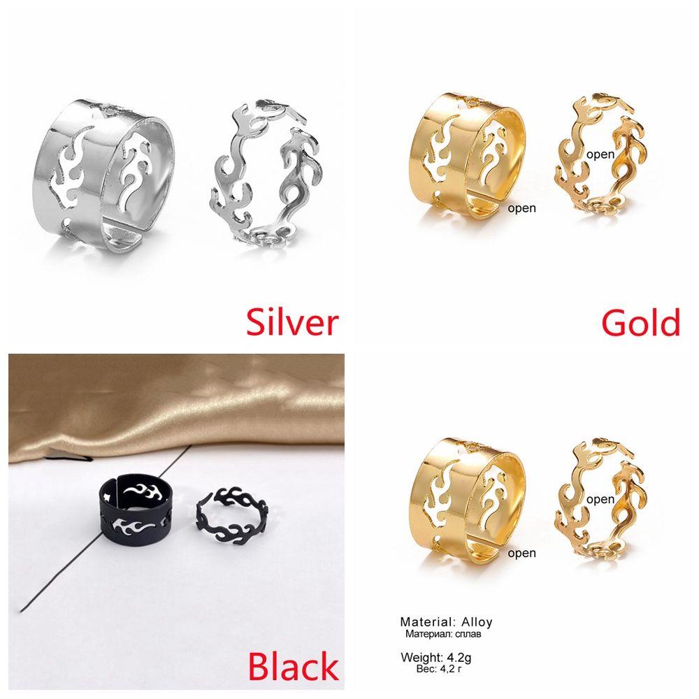 Solighter Flame Ring 2Pcs Gadis Wanita Fashion Perhiasan Pernikahan Cincin Pasangan Yang Dapat Disesuaikan