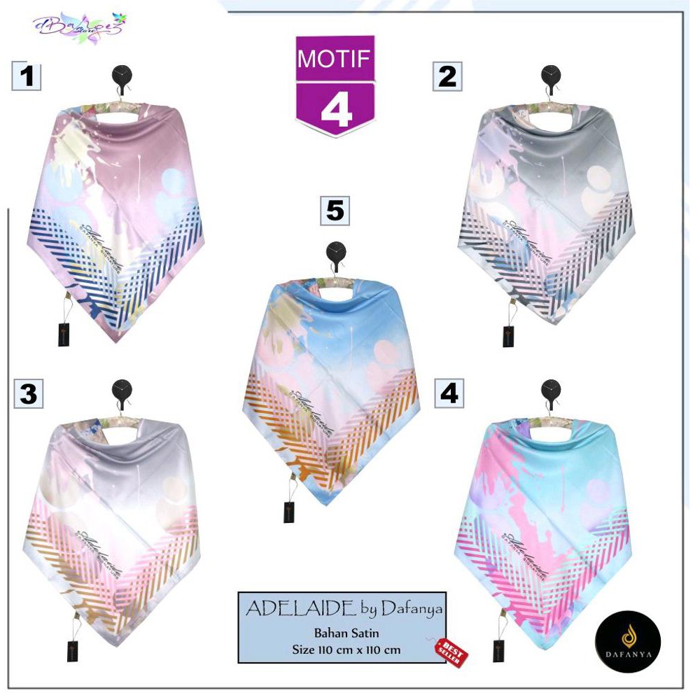 Jilbab Segiempat Adelaide Satin Motif 4 By Dafanya Hijab Square Scarf Original