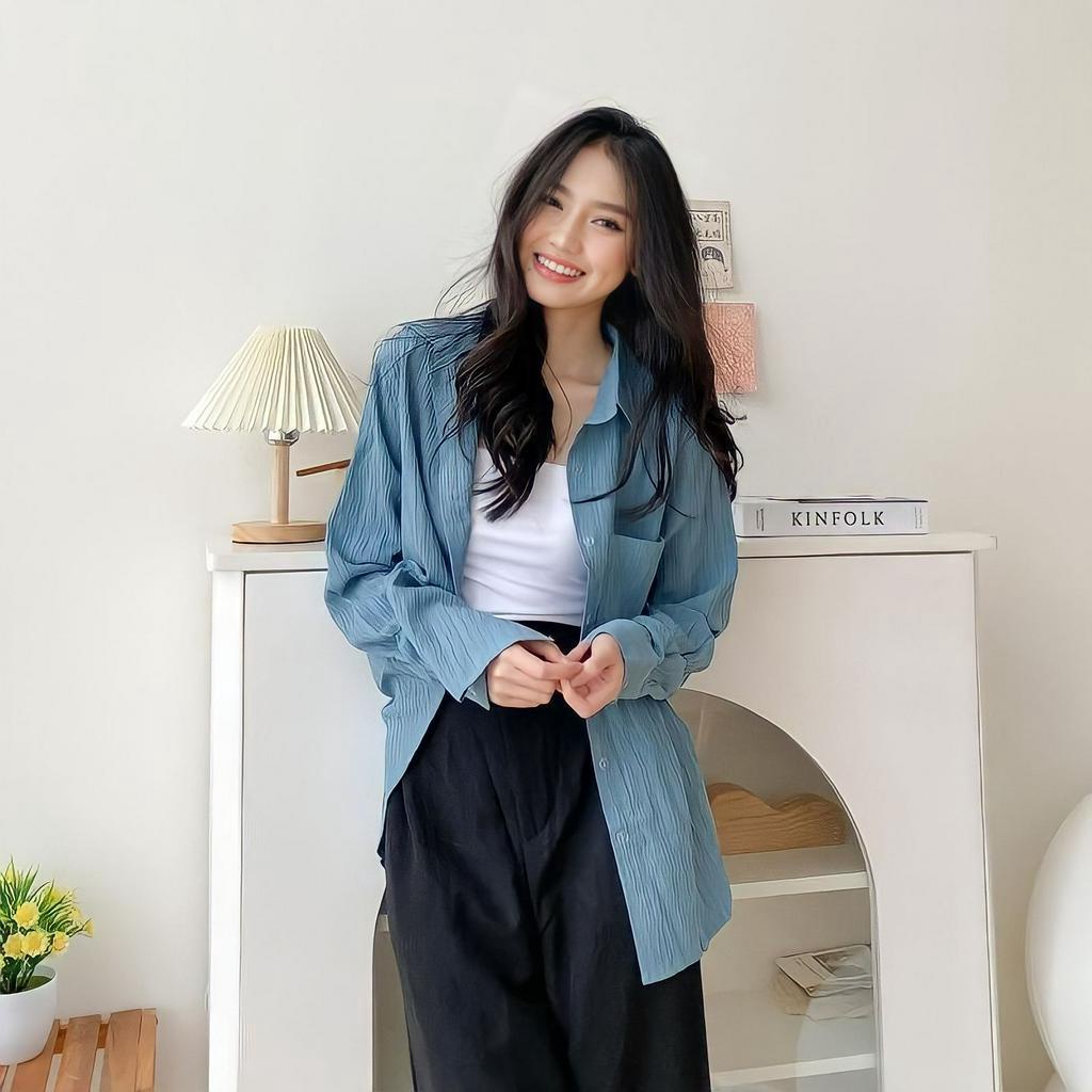 Kemeja Wanita Oversize Lengan Panjang Luna Lady Crush Terbaru