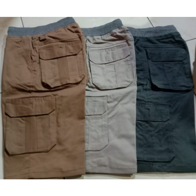 celana cargo pendek pria pinggang karet size 27-38