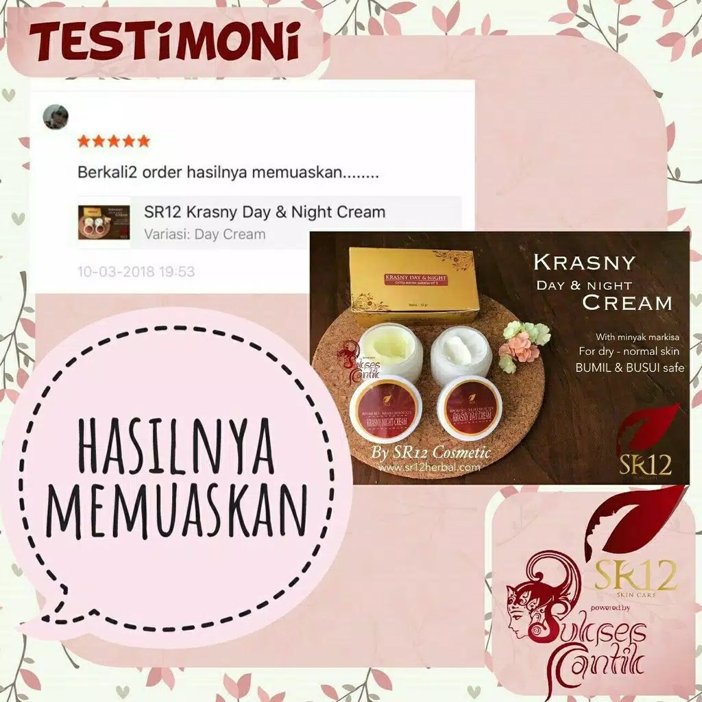 Krasny Day &amp; Night Cream Markisa sr12 - ekstrak lidah buaya untuk kulit Sr12skincare Asli 10gr