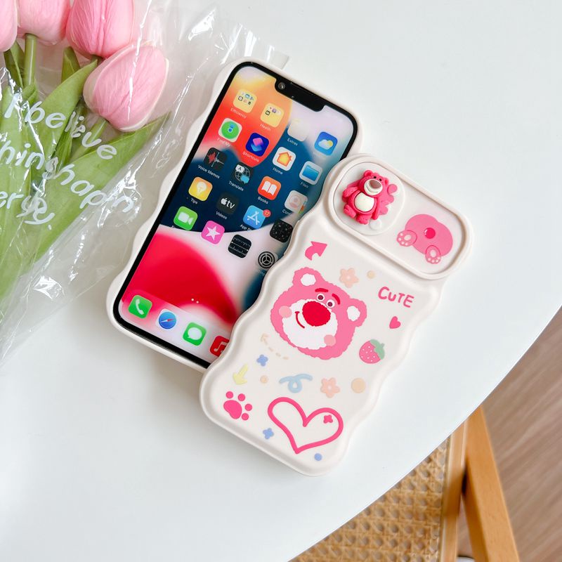 Soft Case Pelindung Kamera Motif Strawberry Beruang Pink Untuk IPhone 11 12 13 14 Pro Max