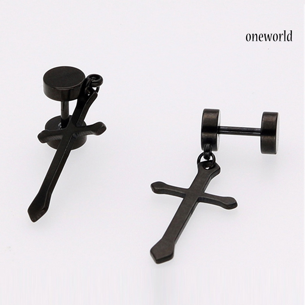 OW@ 1Pc Earrings Dumbbell Cross Design Exquisite Titanium Steel Ear Studs Jewelry Gift for Decor