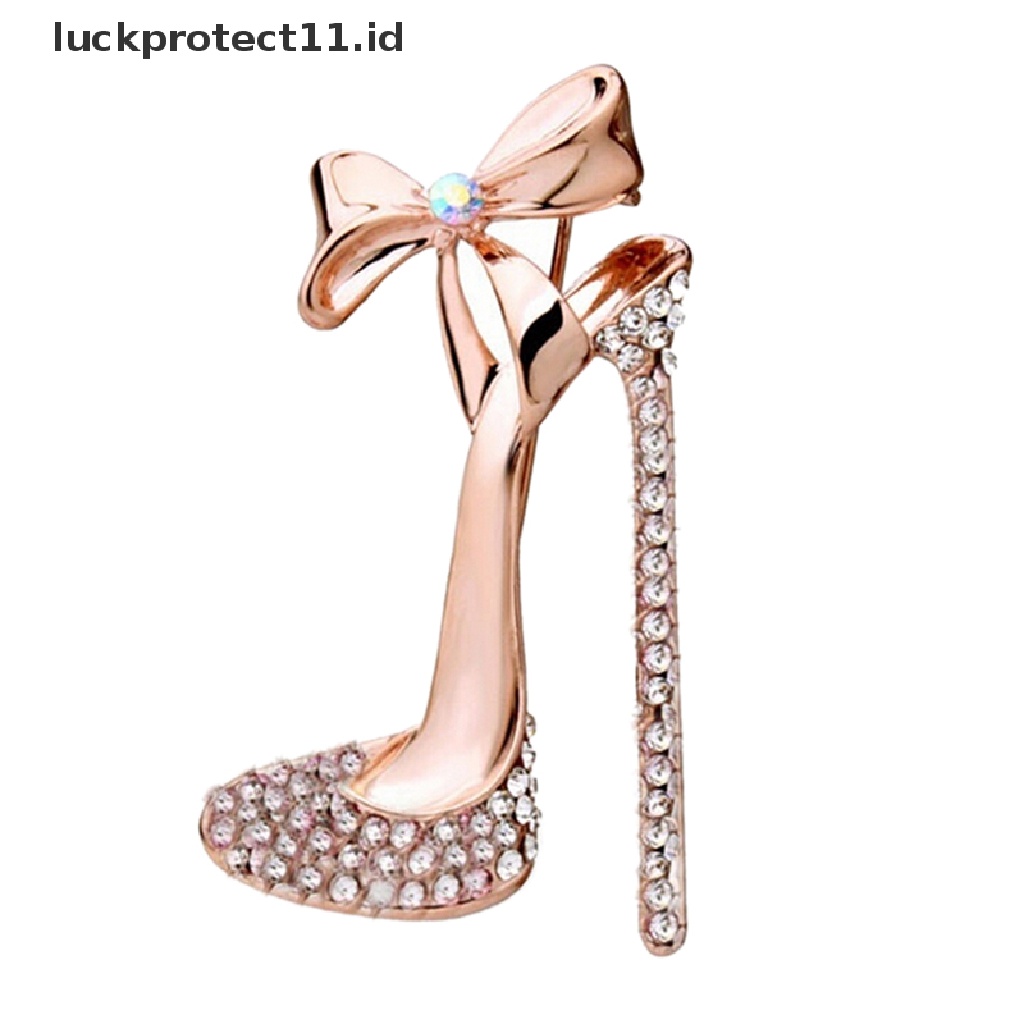 &lt; Luckprotect11. &lt; LuckproteksiBros Pin Lapis Emas Desain Sepatu High Heels Hias Kristal Berlian Imitasi Untuk Wanita