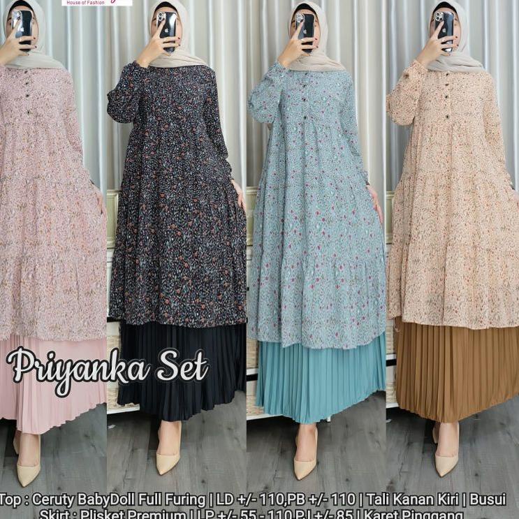 [TNT] piyanka one set tunik kayla setelan rok plisket tunik ceruty babydoll baju setelan wanita keki