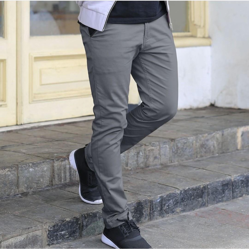 Lesta Langgeng Celana Formal Pria Slimfit Bahan Kain Drill Warna Grey 27-36