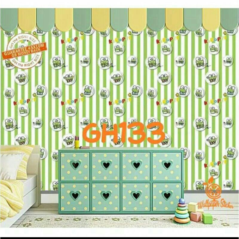 (PROMO COD) WALLPAPER DINDING MOTIF SALUR HIJAU KEROPPI BEST QUALITY / Wallpaper Dinding Keroppi