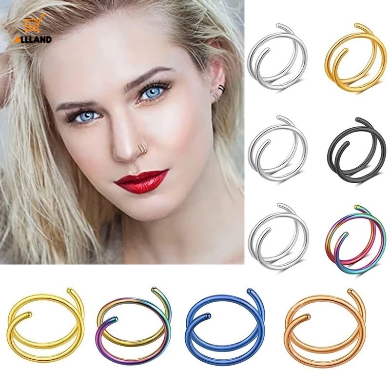 Cincin Tindik Telinga / Hidung Bentuk Spiral Bahan Stainless Steel 5 Warna Untuk Pria / Wanita