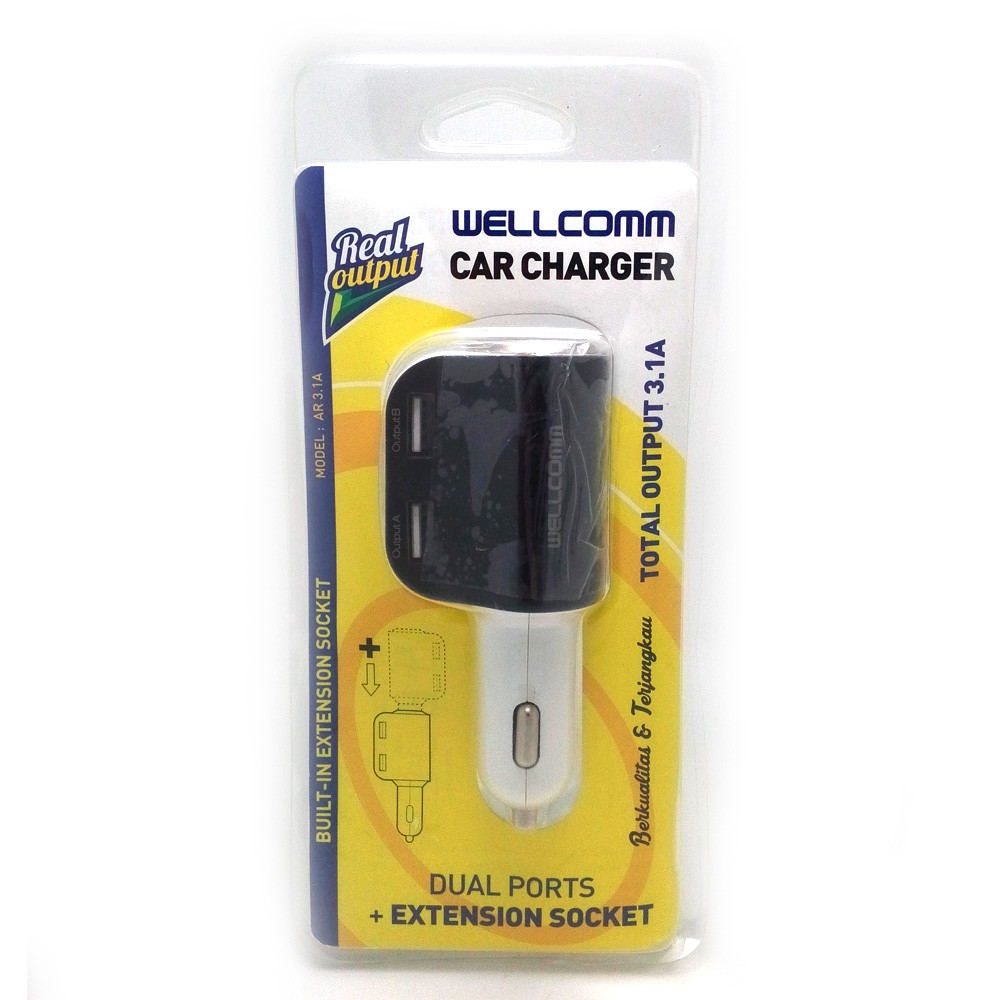 Wellcomm Car Charger Dual Ports 3.1A - Hitam