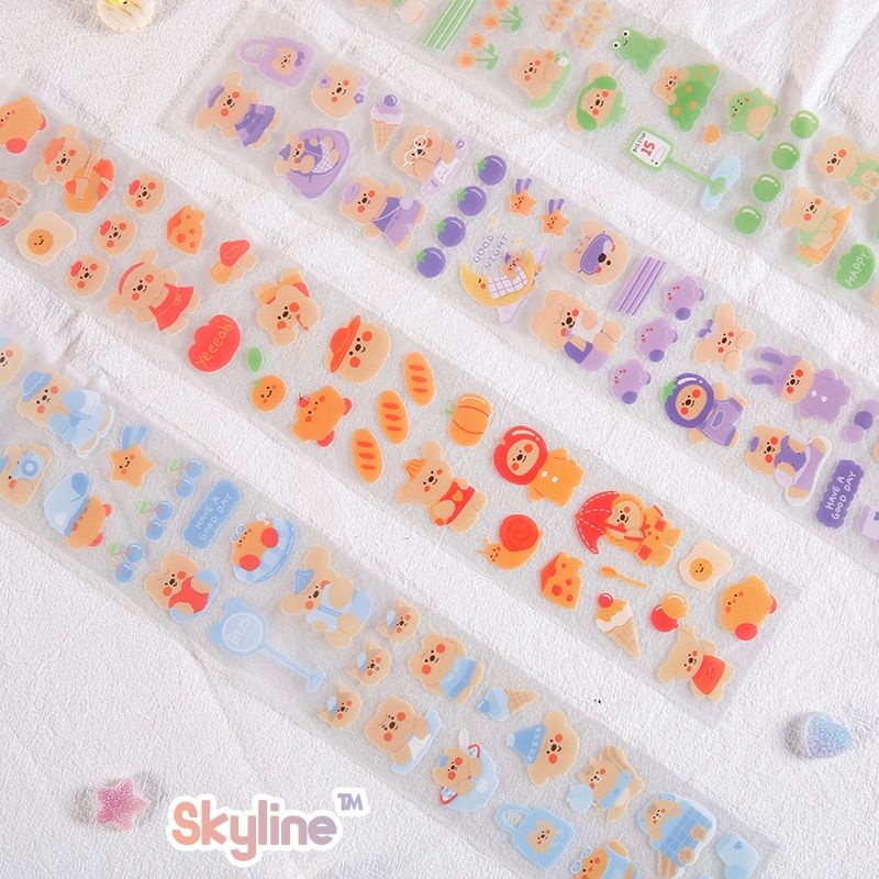 Sticker Anti Air Untuk Botol 2 Liter Gelas Scrap Book Journal Dengan Motif Cute Bear Lucu Isi 1 Lemb