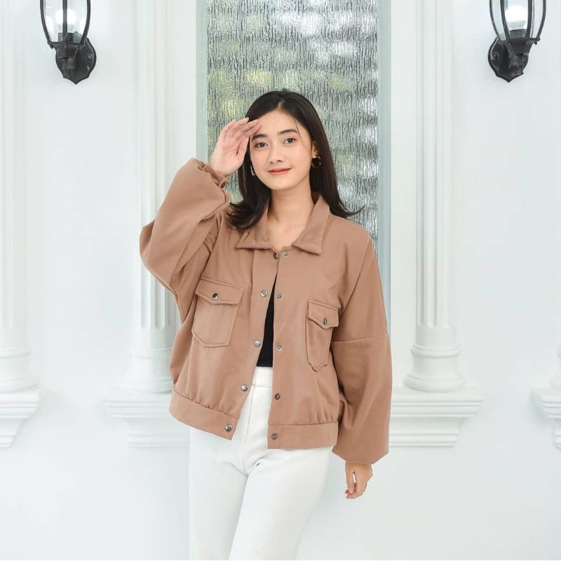 OLIN BUTTON  POCKET / LONG SLEEVE JAKET Kancing FLEECE ONLY-Mocha