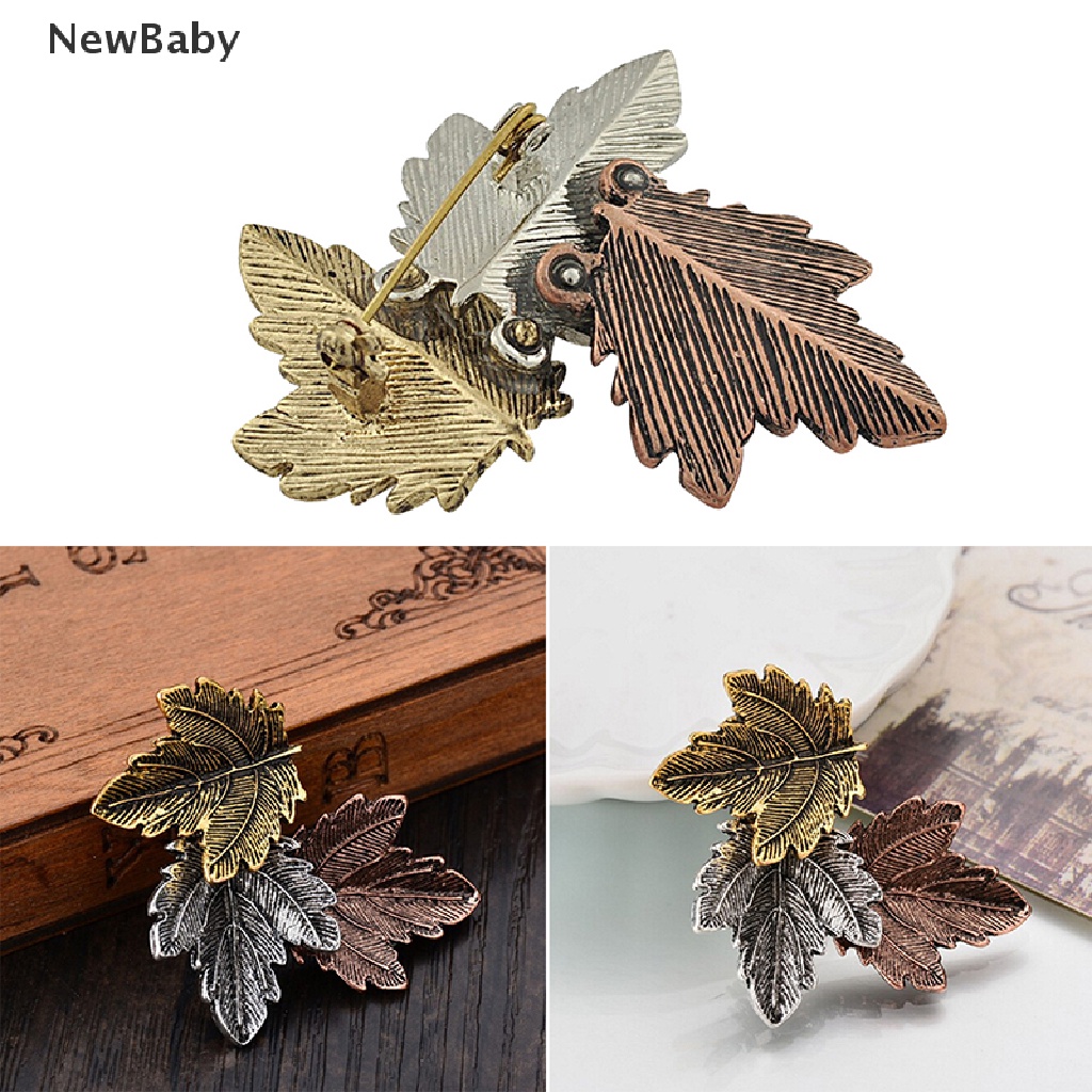 Bros Pin Bentuk Daun Maple Lapis Emas / Silver Gaya Vintage Untuk Wanita