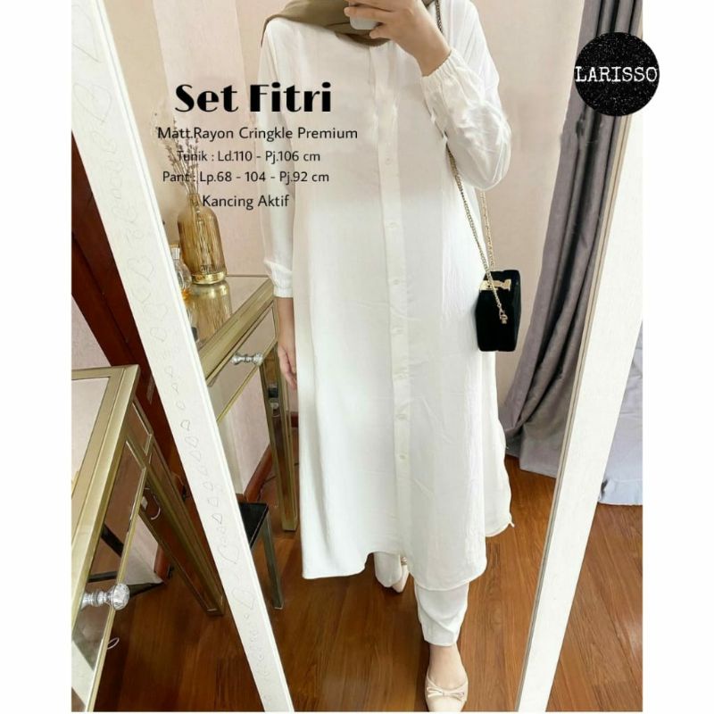 Setelan putih long tunik rayon crinkle LD 110 jumbo XL