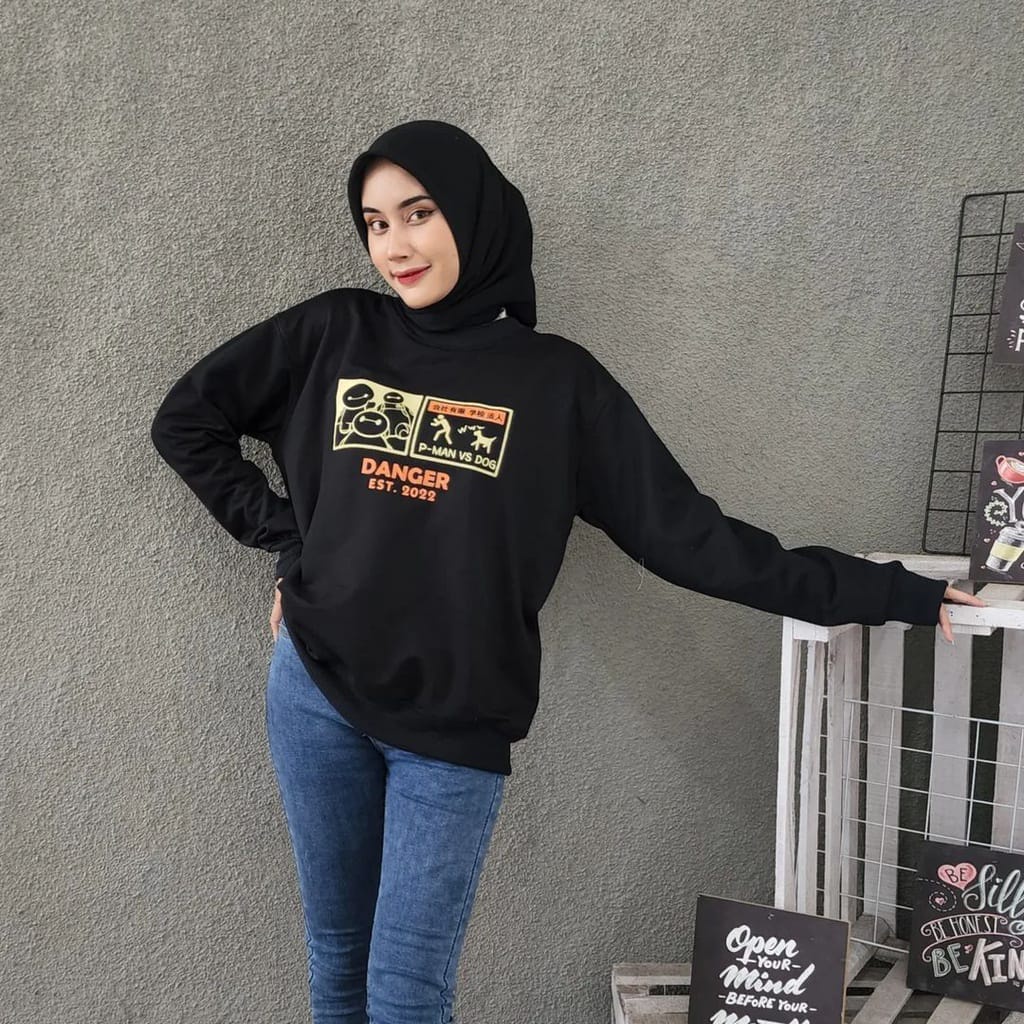 DANGER CREWNECK UNISEX BAHAN FLEECE