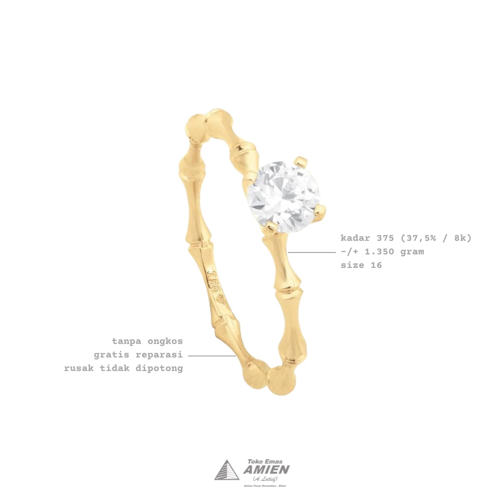 Toko Emas Amien Cincin Emas Asli UBS Kadar 375 (37,5% / 8K) 1.350 Gram - Cincin Solitaire Haruka