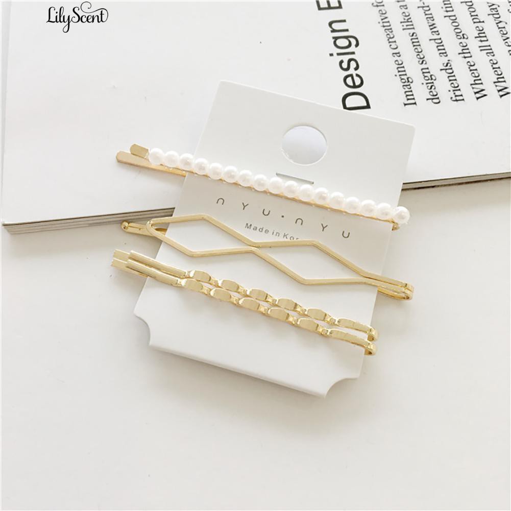 lilyscent 4Pcs/Set Sweet Pearl Metal Barrette Side Hairpin Hair Clip