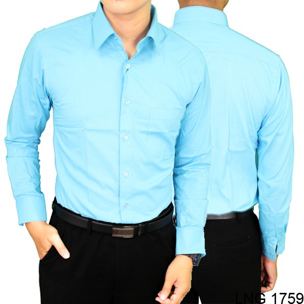 Kemeja Polos Formal Regular Fit Katun Biru Muda – LNG 1759