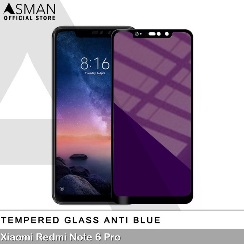 Tempered Glass Blue Light Full Lem Xiaomi Redmi Note 6 Pro Anti Radiasi Screen Protector